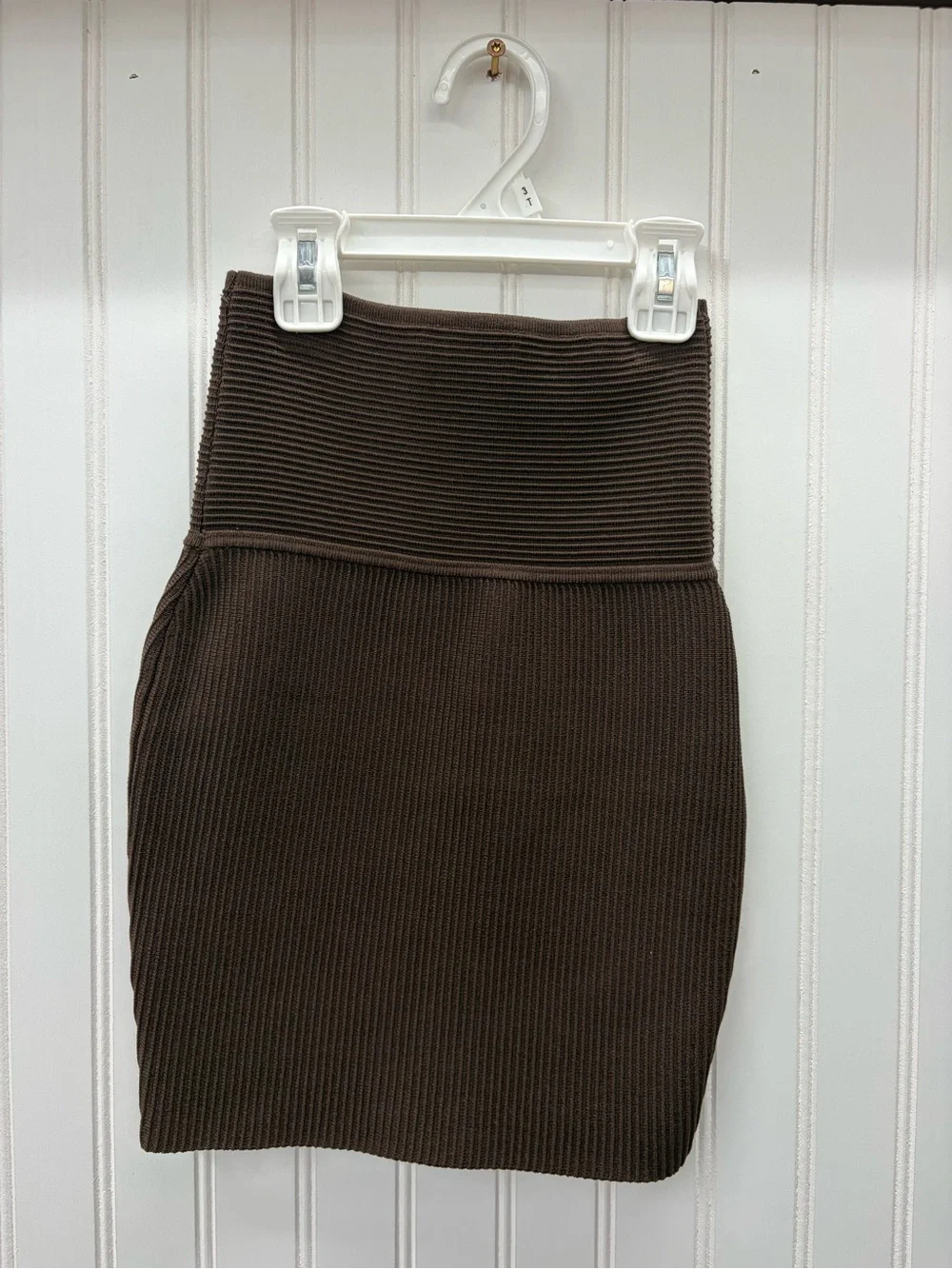 Babaton aritzia Ribbed Knit Mini Skirt in Dark Brown